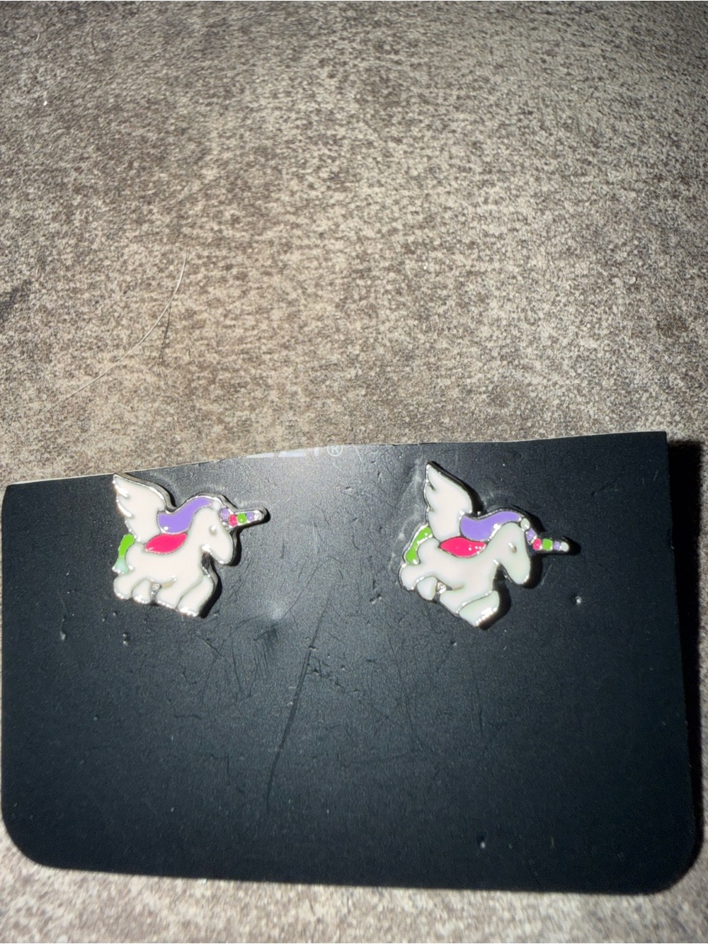 Girls White Unicorn Wing Stud Earrings with Pink & Purple Accents